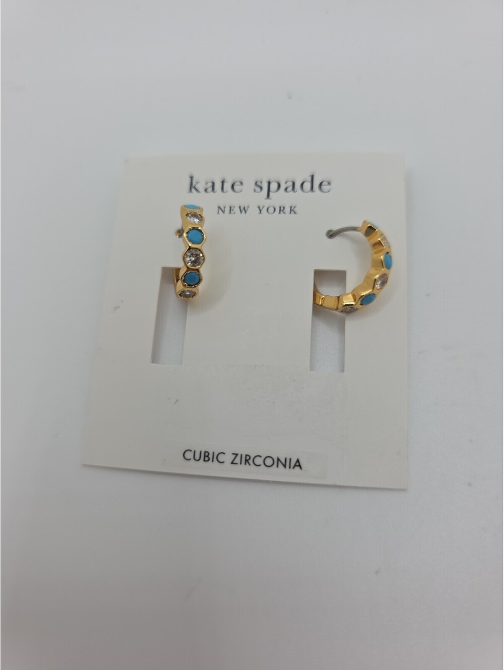 Kate Spade New York Gold-Tone Cubic Zirconia  Blue Gem Hoop Earrings